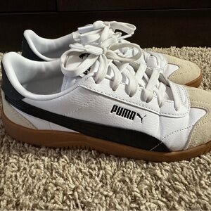 Puma Classic White and Black Sneakers with Tan Soles